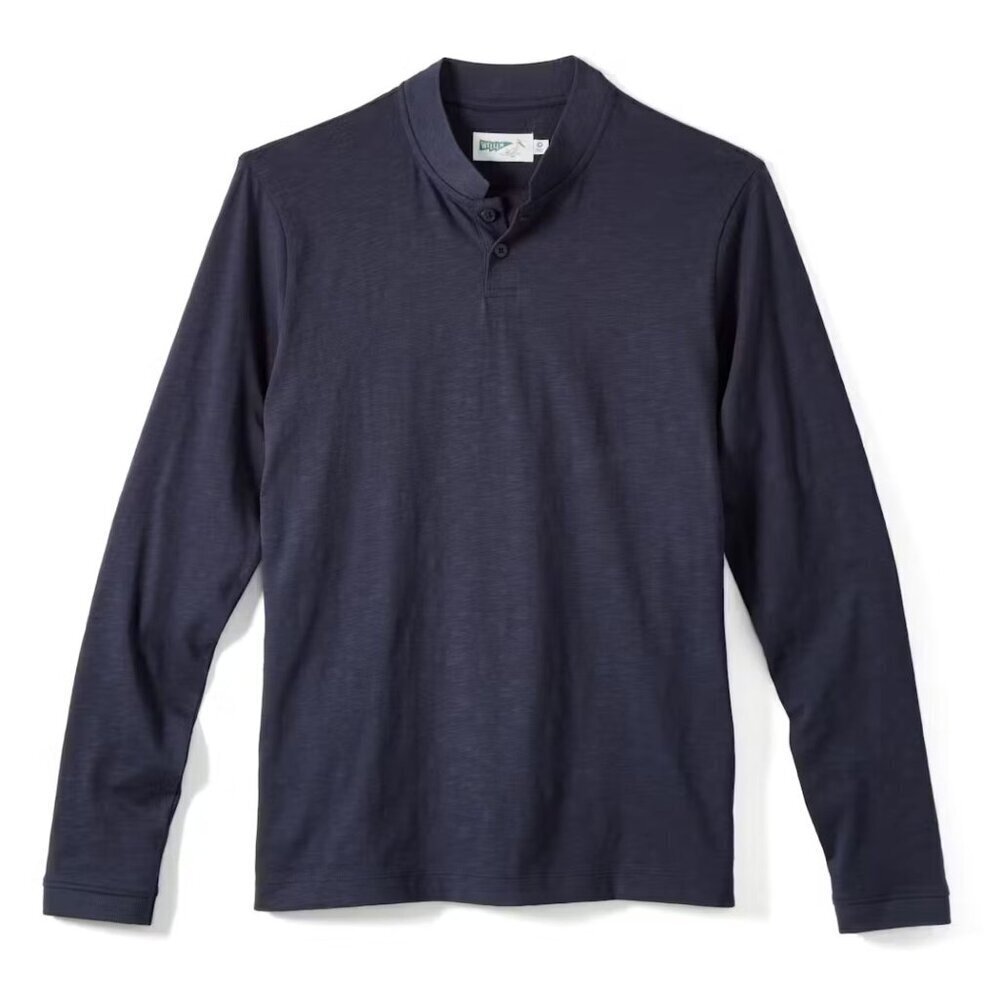 Wellen Navy Blue Slub Henley Long Sleeve Shirt Size Medium 41879